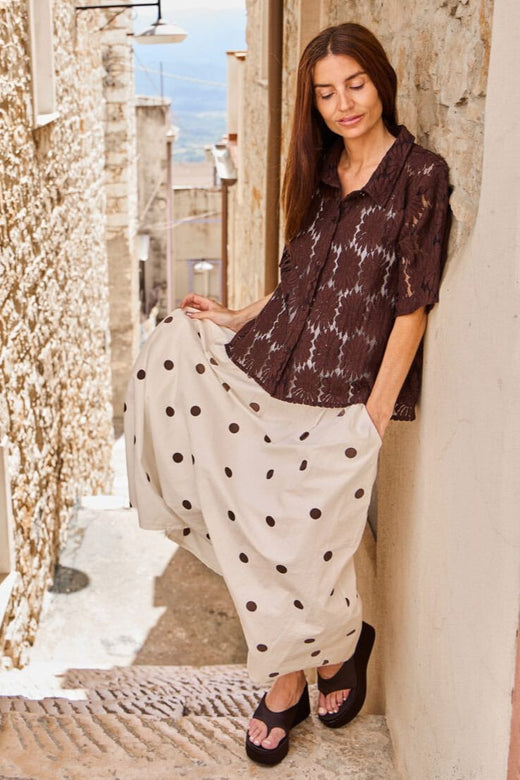 Black Colour - Bccosmos Ss Flower Shirt 40889 - Chocolate