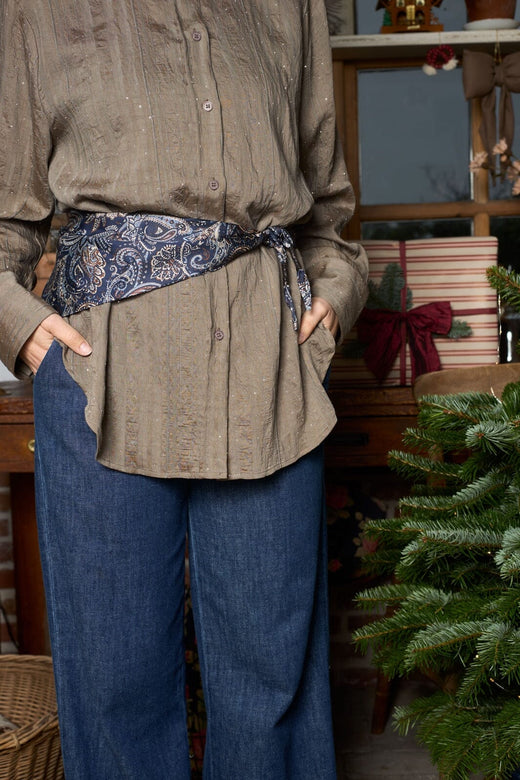 Black Colour - Bcfenella Mini Scarf Double Layer 3649 - Navy Paisley