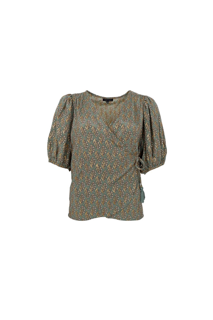 Black Colour - Bcluna Puff Sleeve Wrap Blouse 39175 - Olive Mist