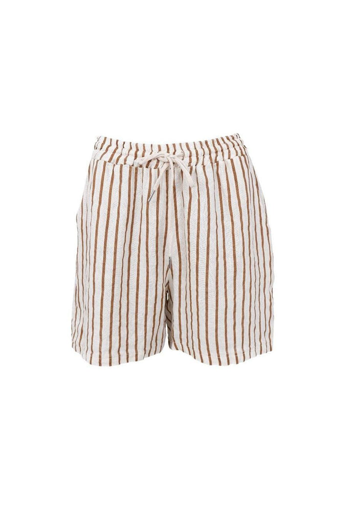 Black Colour - Bcmelina Linen Shorts 40575 - Camel Stripe Shorts 