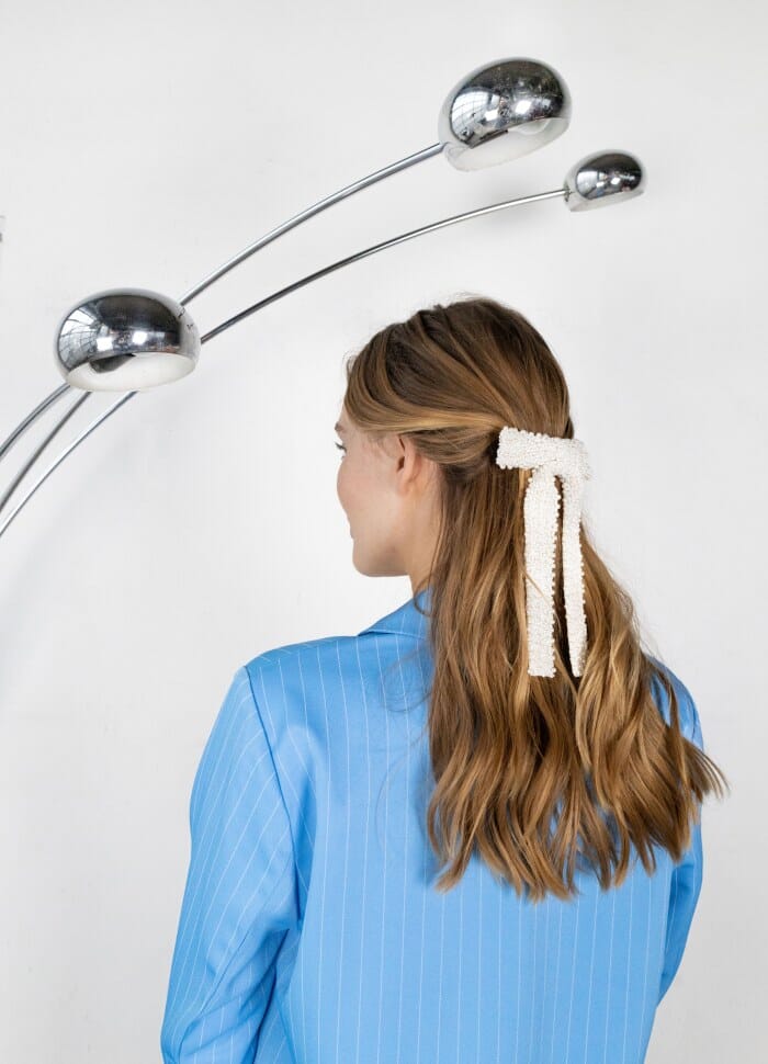 Black Colour - Bcpearl Bow Beaded Barette - White Accessories 