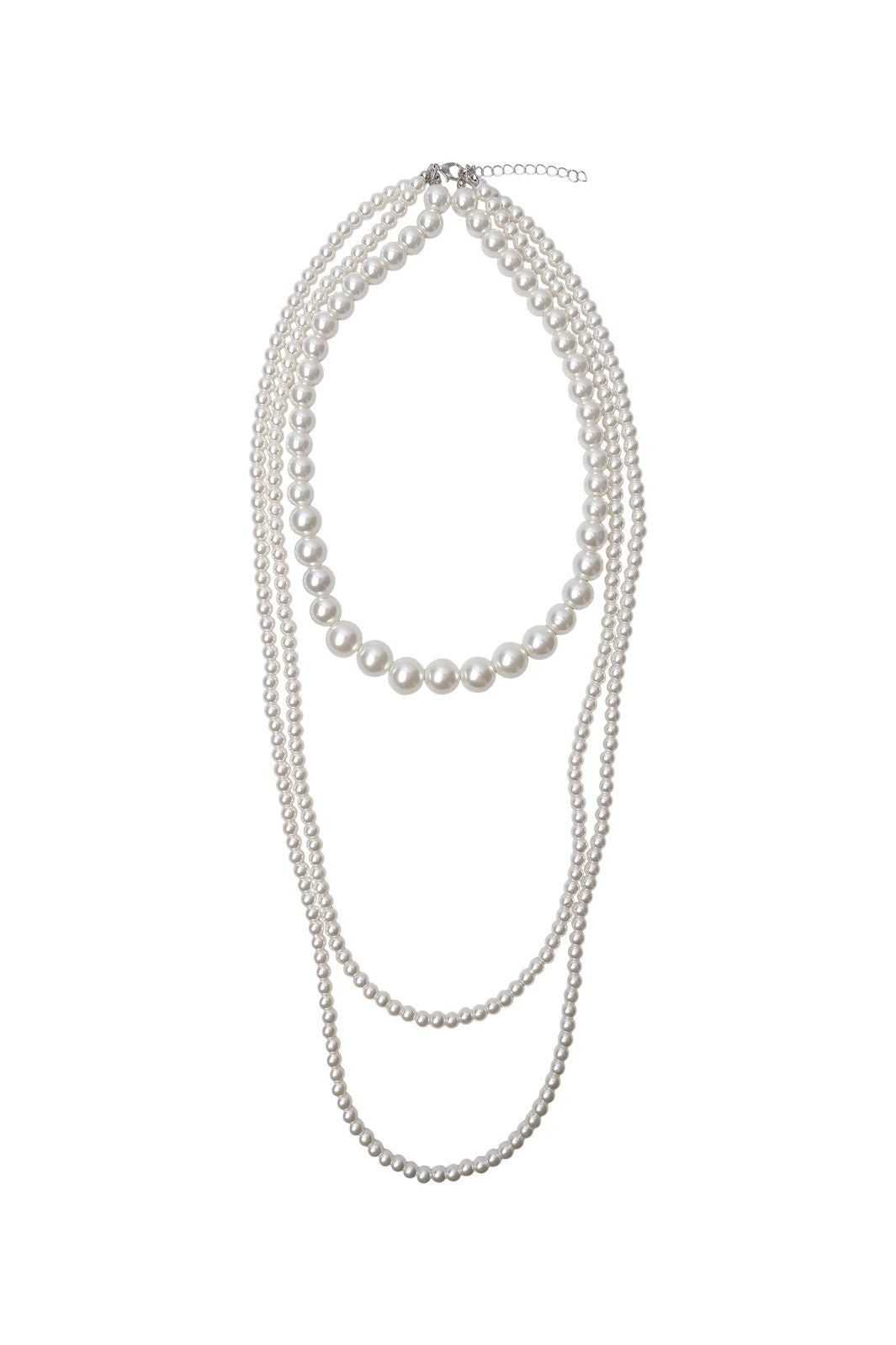 Black Colour - Bctia Tripple Beaded Necklace 4587 - Off White