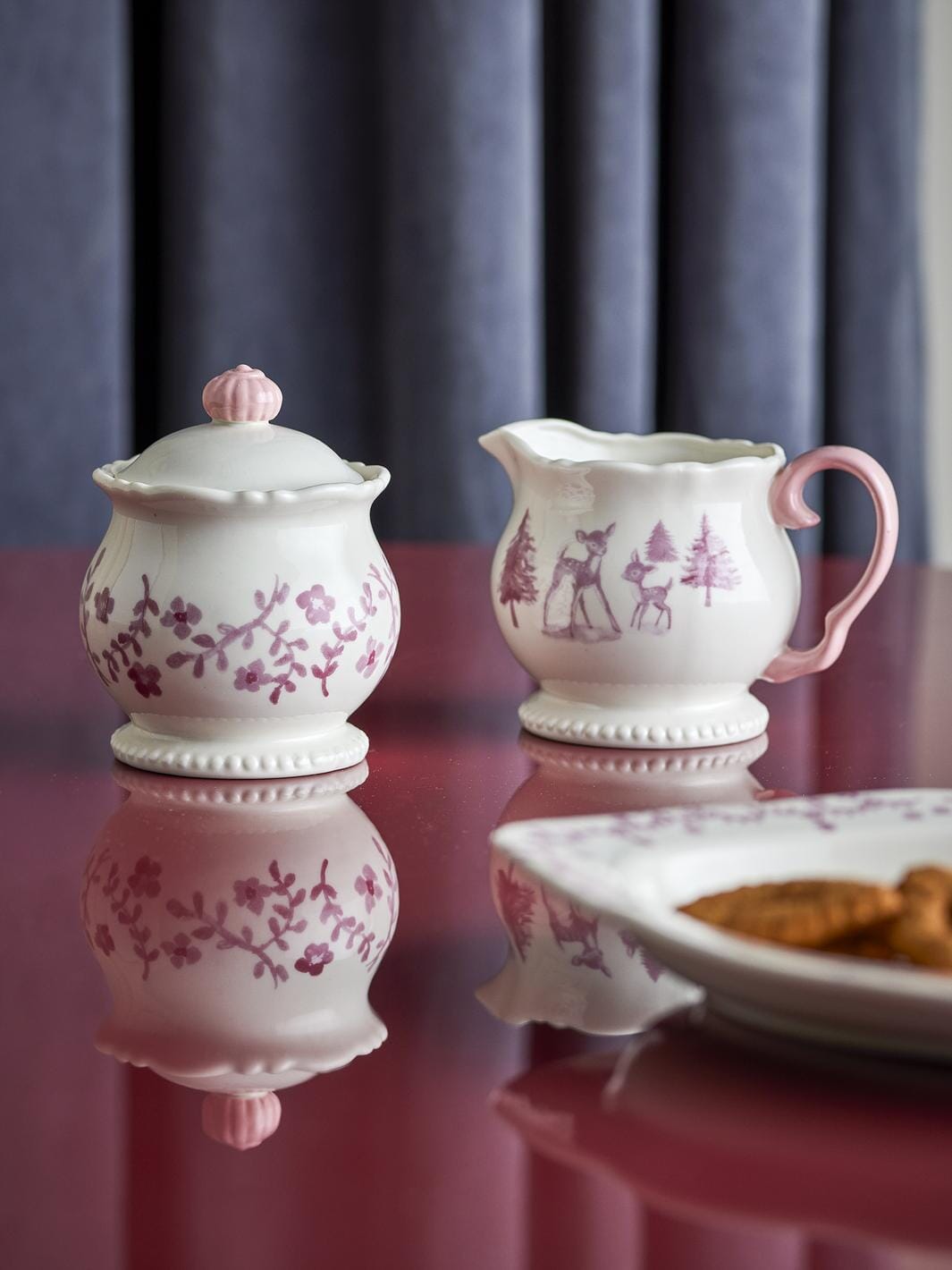 Bloomingville - Wonderland Flødekande & Sukkerskål, Rosa, Stentøj 82072937 - Rose