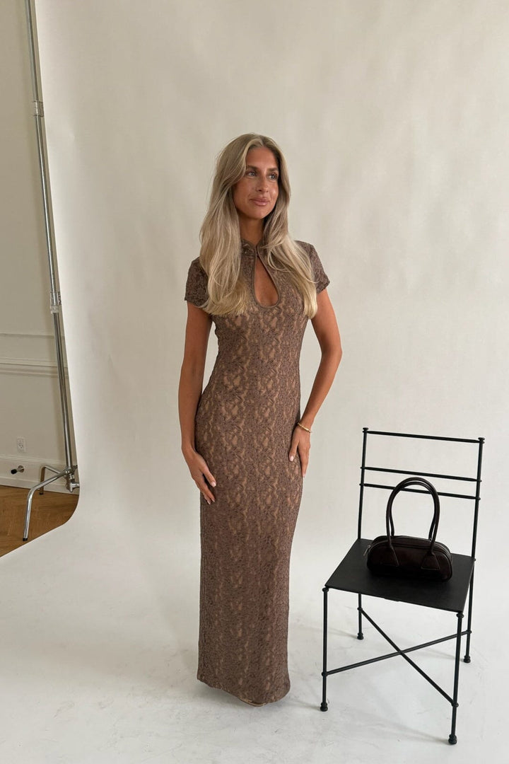 BYIC - Cleoic Long Dress A25387 - Dark Brown Lace