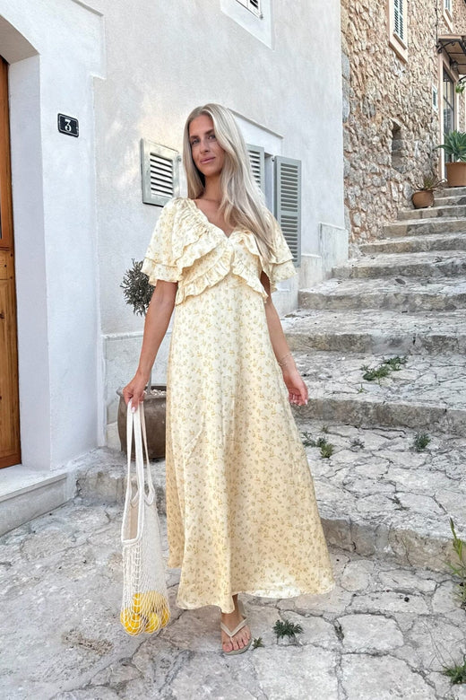 BYIC - Marthaic Maxi Dress A23935 - Yellow Flower Print Kjoler 