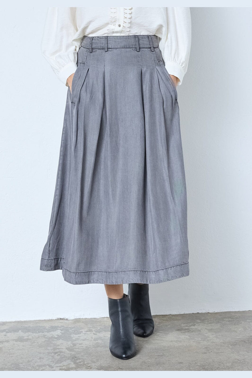 Co´Couture - Anyacc Denim Pleat Skirt 34181 - 139 - Mid Grey