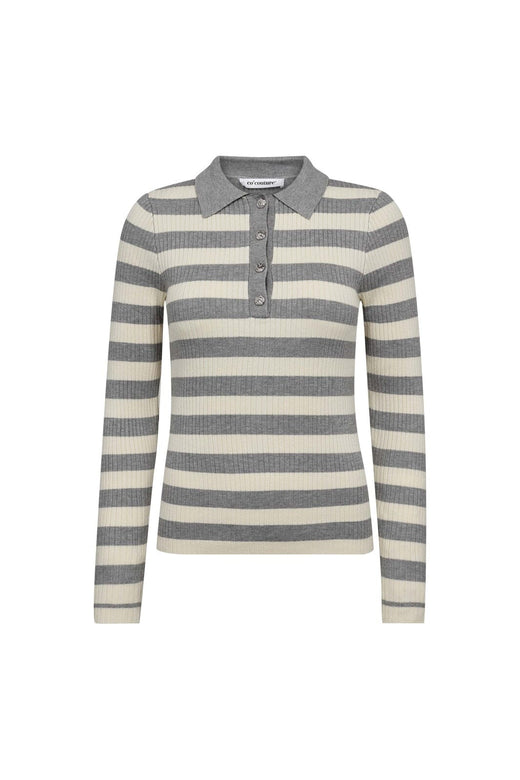 Co´Couture - Bonnycc Stripe L/S Polo Knit 42009 - 138 - Light Grey