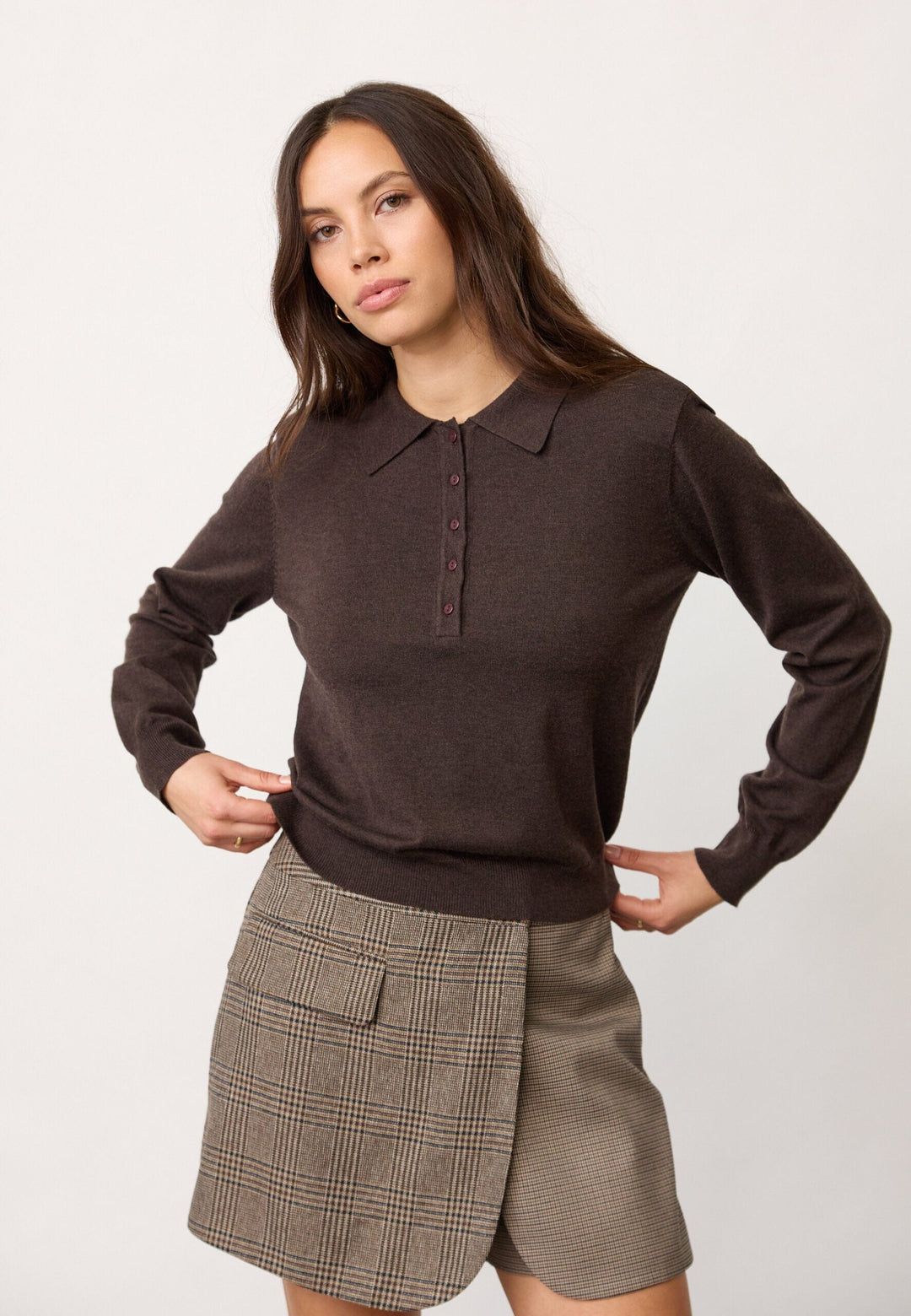 Co´Couture - Corycc Padded Polo Knit 500212 - 20003 - Dark Brown Skjorter 