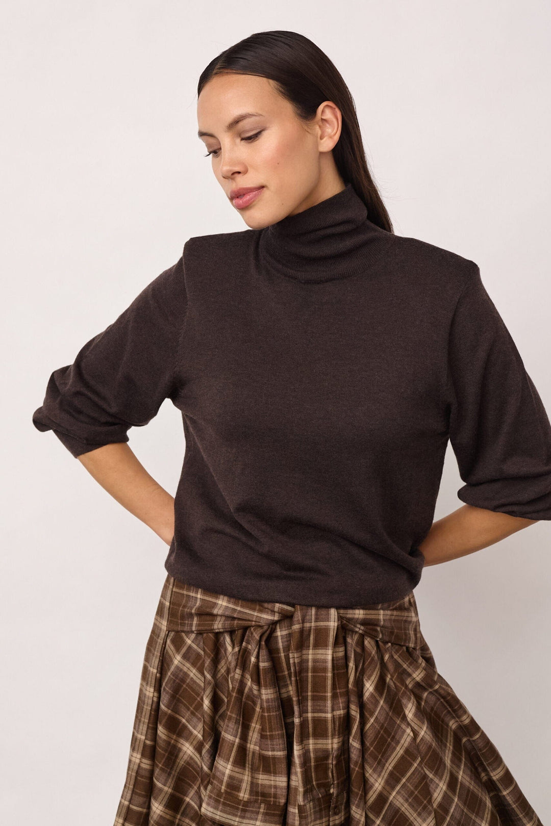 Co´Couture - Corycc Padded Roll-Neck Knit 500213 - 20003 - Dark Brown Strikbluser 