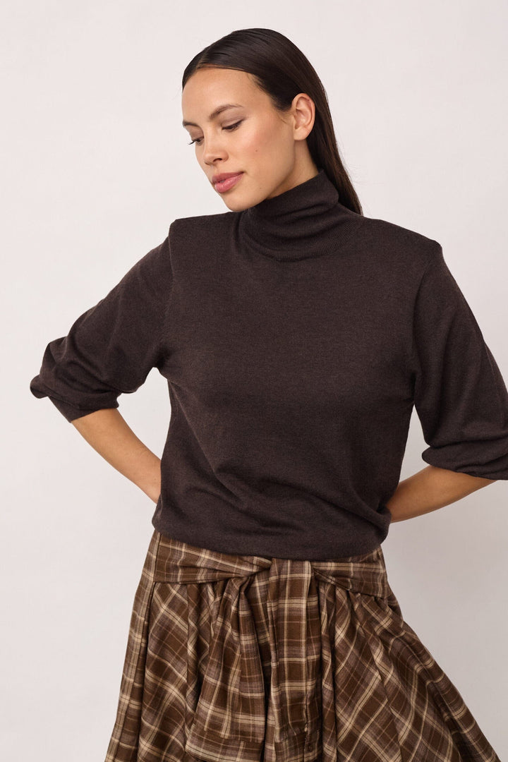 Co´Couture - Corycc Padded Roll-Neck Knit 500213 - 20003 - Dark Brown Strikbluser 