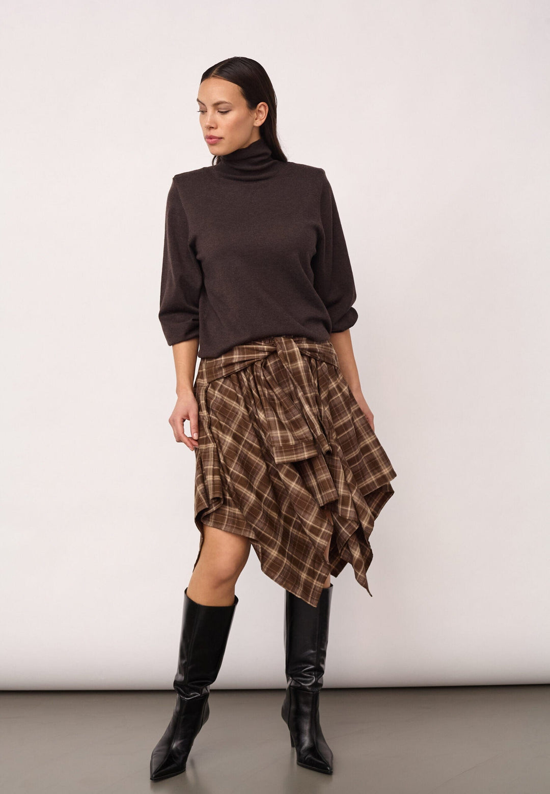 Co´Couture - Corycc Padded Roll-Neck Knit 500213 - 20003 - Dark Brown Strikbluser 