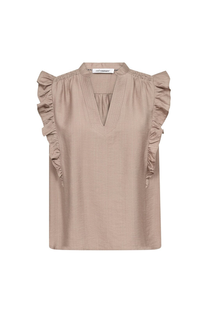 Co´Couture - Heracc Frill Ss V-Top 45165 - 154 - Walnut