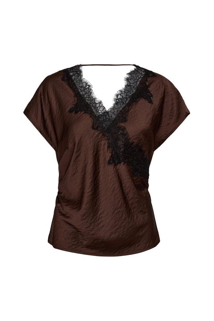 Co´Couture - Iduncc Lace Ss Blouse 45167 - 145 - Dark Brown