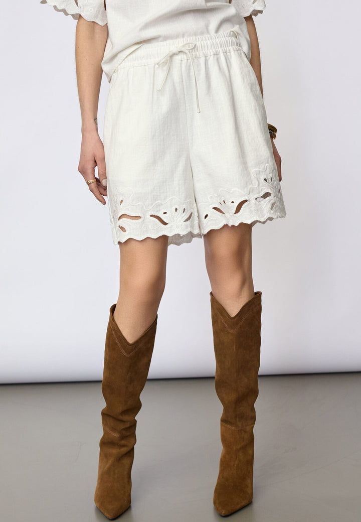 Co´Couture - Litacc Linen Emb Shorts 41196 - 4000 - White Shorts 