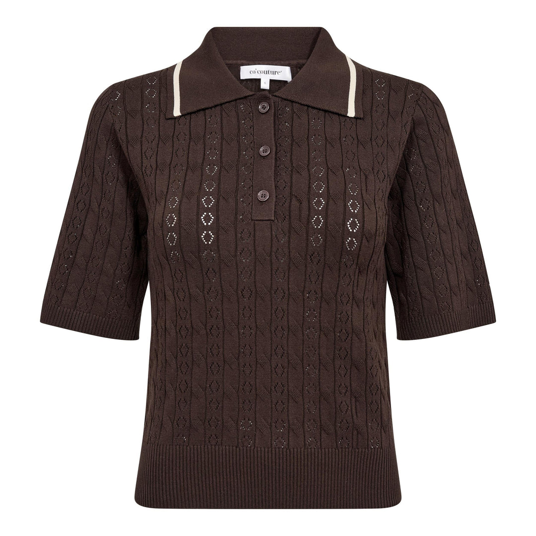 Co´Couture - Luecc Ss Polo Knit 500217 - 20003 - Dark Brown Skjorter 