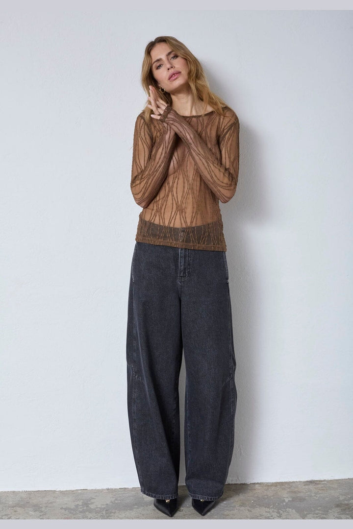 Co´Couture - Marcycc Mesh O-Blouse 43043 - 83 - Mocca