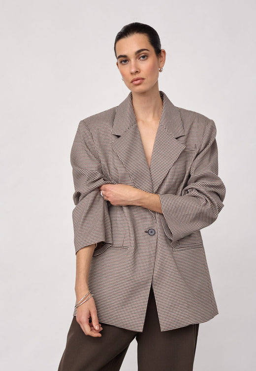 Co´Couture - Midacc Check Power Blazer 500845 - 10060 - Bone - Brown Blazere 