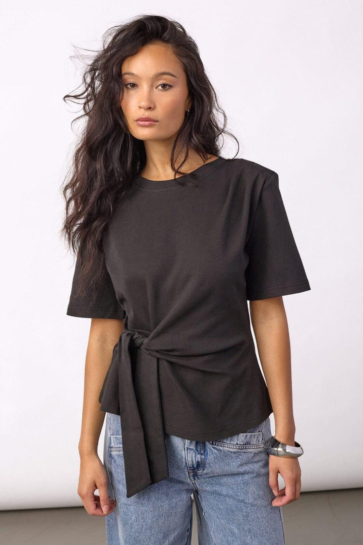 Co´Couture - Orianecc Pleat Tie Tee 500096 - 65001 - Black T-shirts 