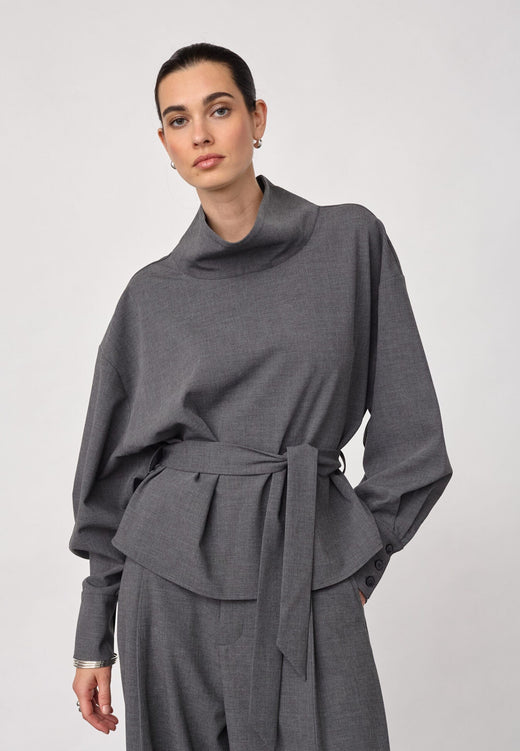 Co´Couture - Priscillacc Funnel Neck Blouse 500822 - 65003 - Mid Grey Bluser 
