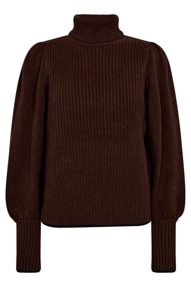 Co´Couture - Rowcc Puff Rib Roll Neck 32209 - 145 - Dark Brown Strikbluser 