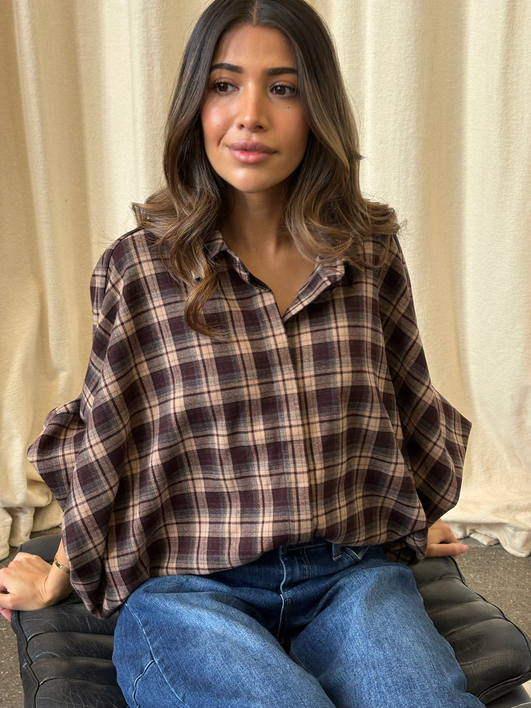 Continue - Lea 15430 - Brown Check Bluser 