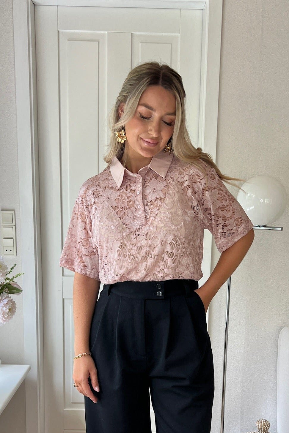 Dear Molly - Broderi Polo Shirt - Pink Skjorter 