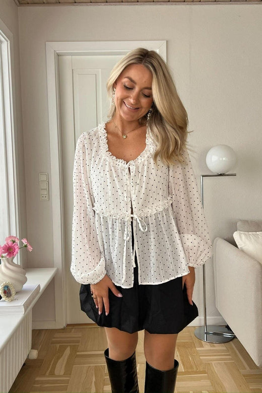 Dear Molly - Dot Bow 156761C - White W.black Dots Bluser 