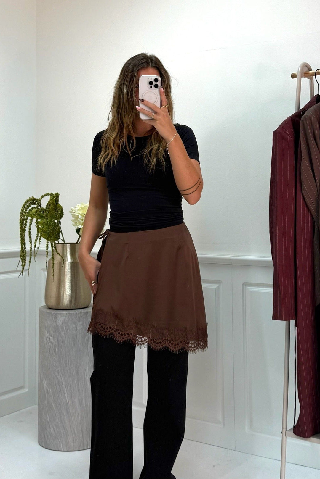 Dear Molly - Lace Wrap Skirt - Brown 