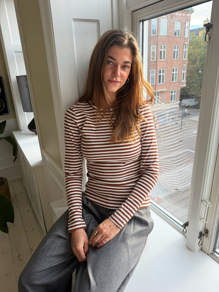 Dear Molly - Stripe Blouse Ch156543e - Brown/White Bluser 