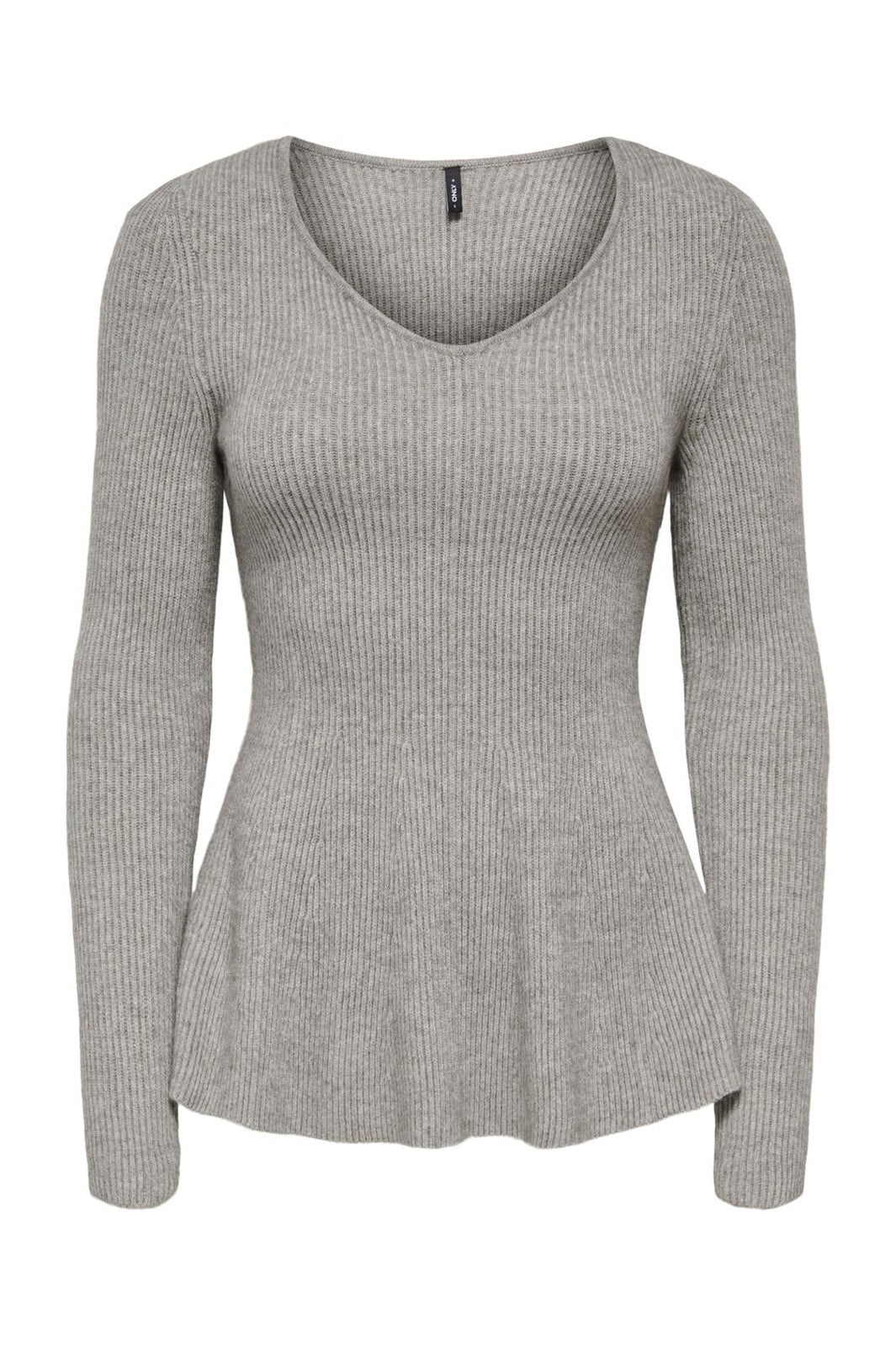 Only - Onlibi Ls V-Neck Rib Peplum Cc Knt - 5021070 Medium Grey Melange