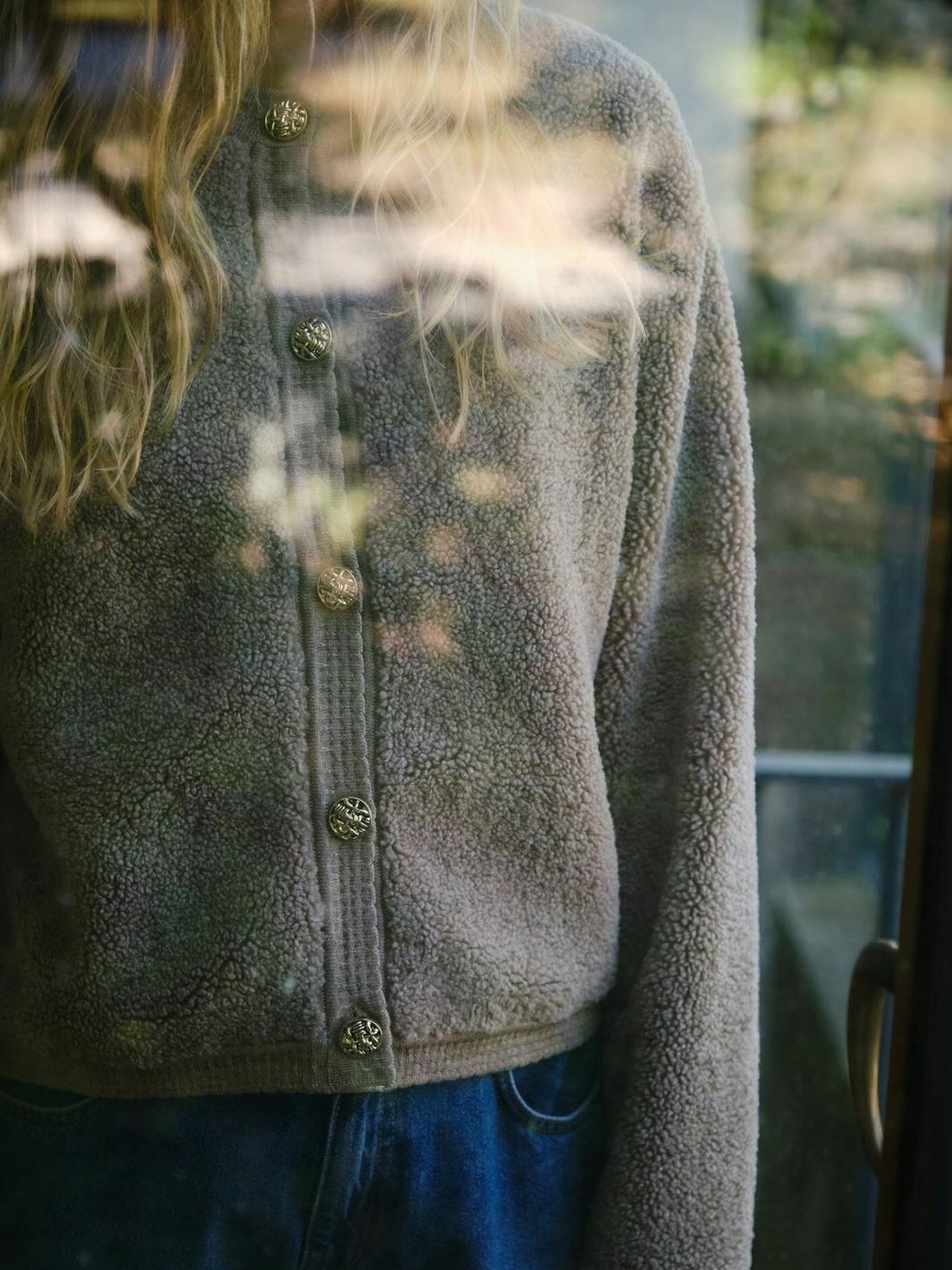 Neo Noir - Limo Fluffy Knit Cardigan 161963 - 125 - Dark Sand Cardigans 