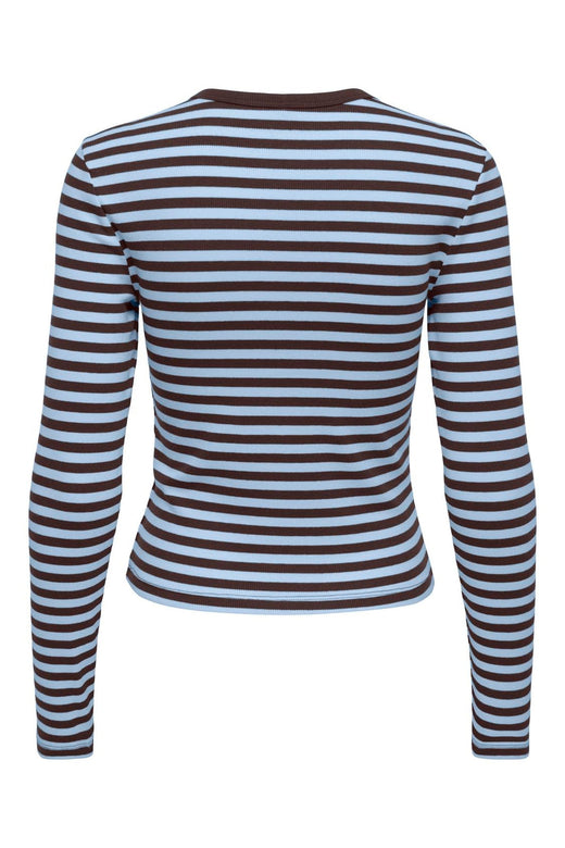 Only - Onlval L/S O-Neck Stripe Top - 5155543 Coffee Bean Cashmereblue (Mette) + Emb. Heart