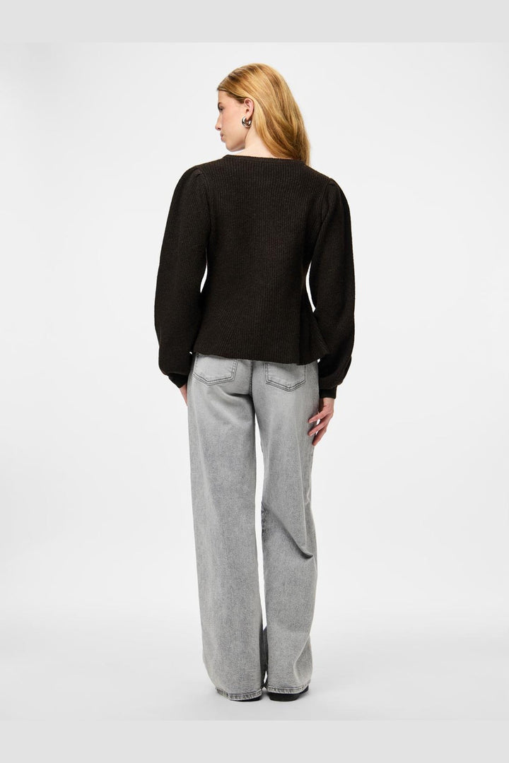 Pieces - Pcsilly Ls Puff Knit Cardigan - 5102717 Hot Fudge Melange
