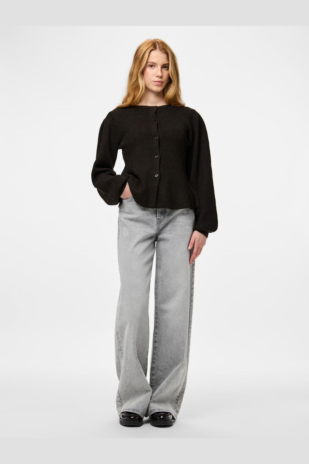 Pieces - Pcsilly Ls Puff Knit Cardigan - 5102717 Hot Fudge Melange