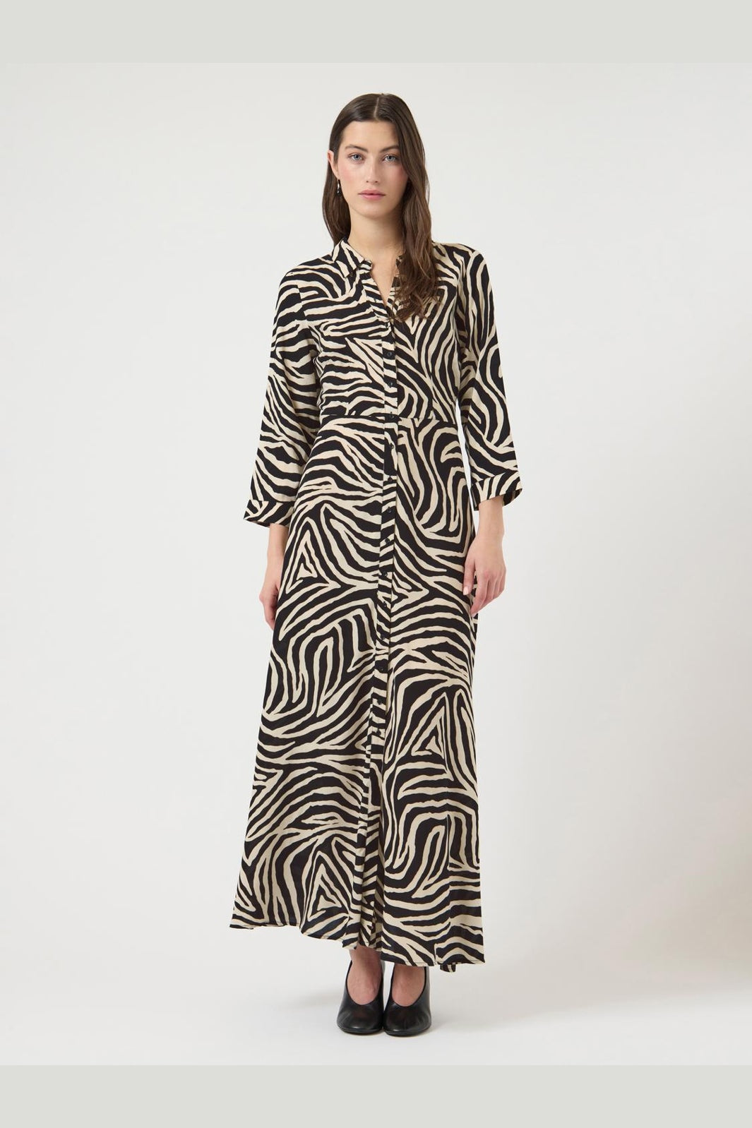 YAS - Yassavanna Long Shirt Dress - 4844009 Birch Zebra Print
