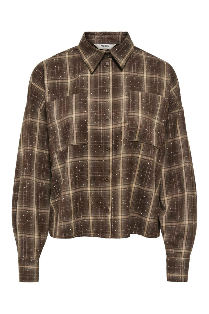 Only - Onlilston Ls Glitter Detail Shirt - 5116395 Black Coffee W. Embellishment