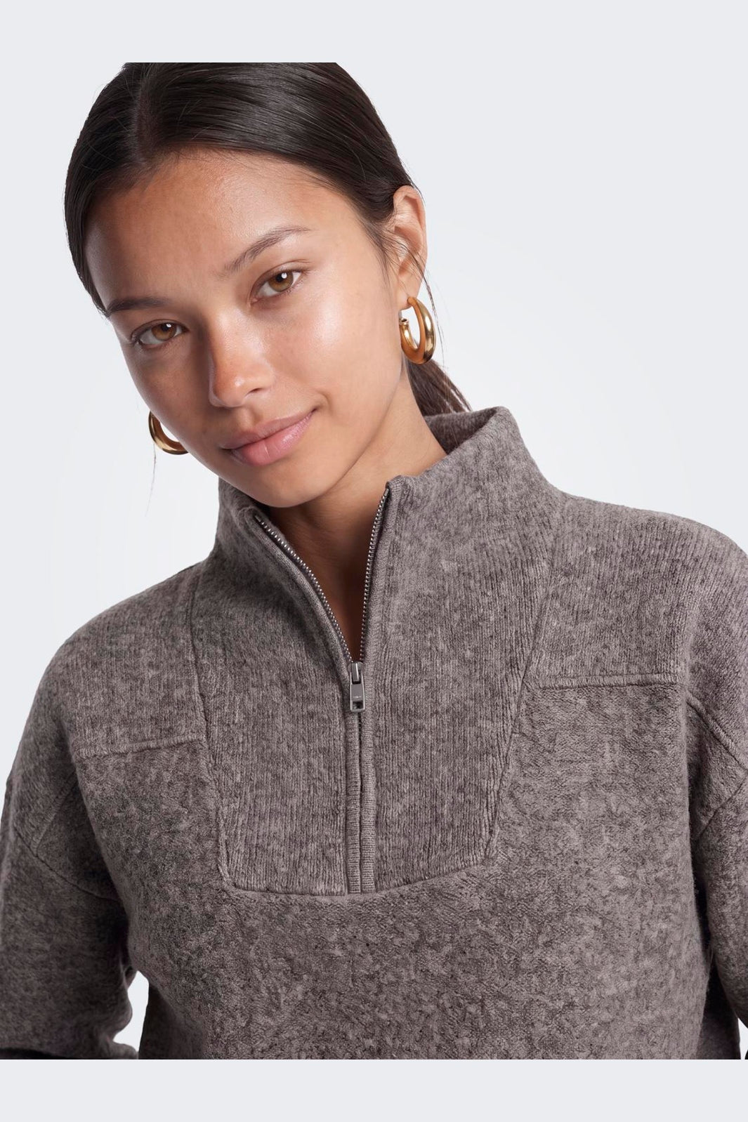 Only - Onlclara Ls Half Zip Knt - 5062024 Bracken Melange/Silver Zip