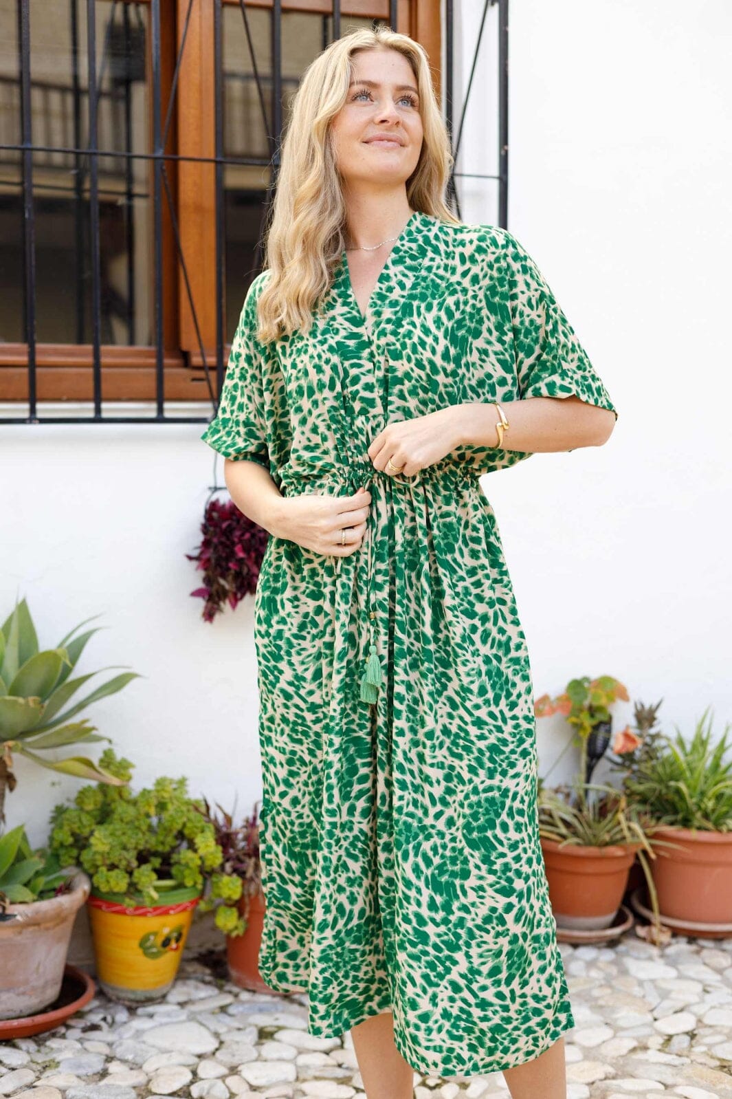 Black Colour - Bcluna Kaftan Tie Dress 39214 - Green Leo