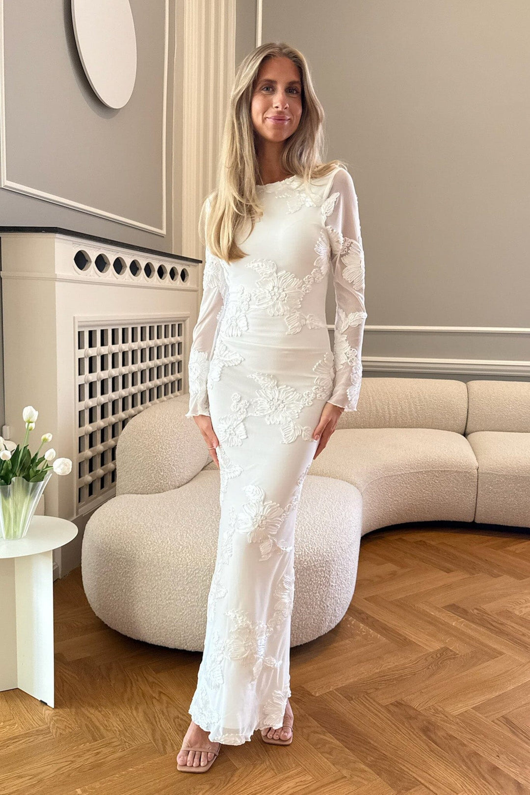 Forudbestilling - BYIC - Floraic Mesh Dress A23862 - White Flower Kjoler 