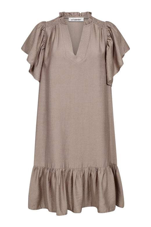 Forudbestilling - Co´Couture - Heracc Crop Ss Frill Dress 36479 - 154 - Walnut Kjoler 