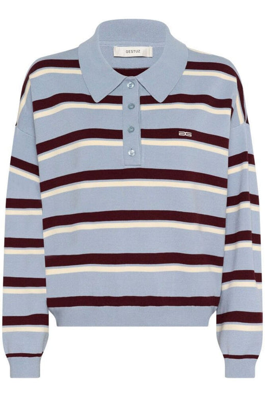 Forudbestilling - Gestuz - Gztaia Polo Pullover 10910693 - 108877 - Grey Blue/Aronia/Egret Strikbluser 