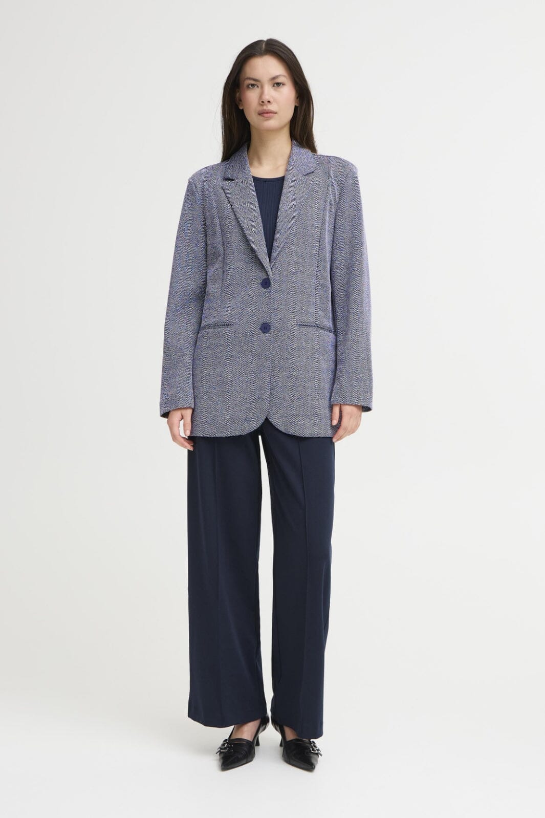 Ichi - Ihkate Jacquard Oversize Bl 20121605 - 900000478 - Patriot Blue Herringbone