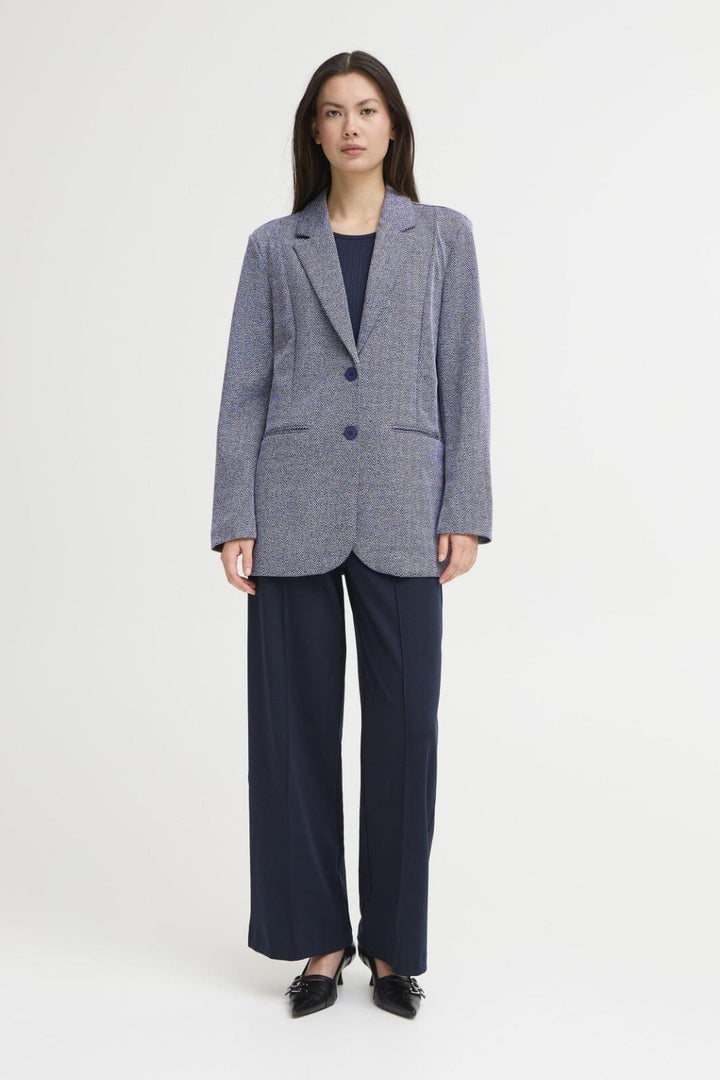 Ichi - Ihkate Jacquard Oversize Bl 20121605 - 900000478 - Patriot Blue Herringbone