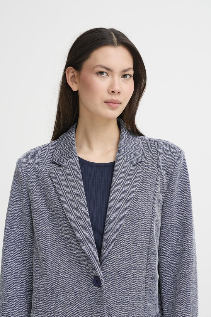 Ichi - Ihkate Jacquard Oversize Bl 20121605 - 900000478 - Patriot Blue Herringbone