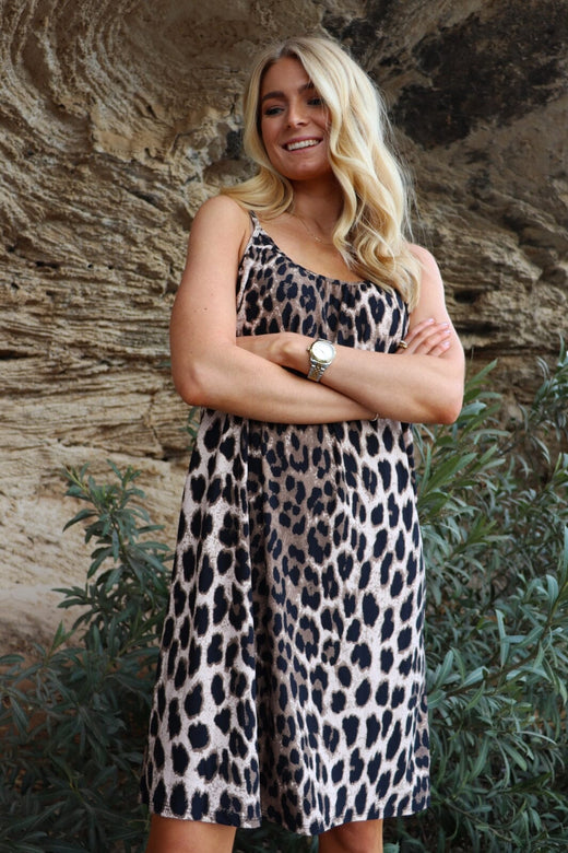 Liberte - Alma-Short-Strap-Dress 9588 - Big Lux Leo Fossil