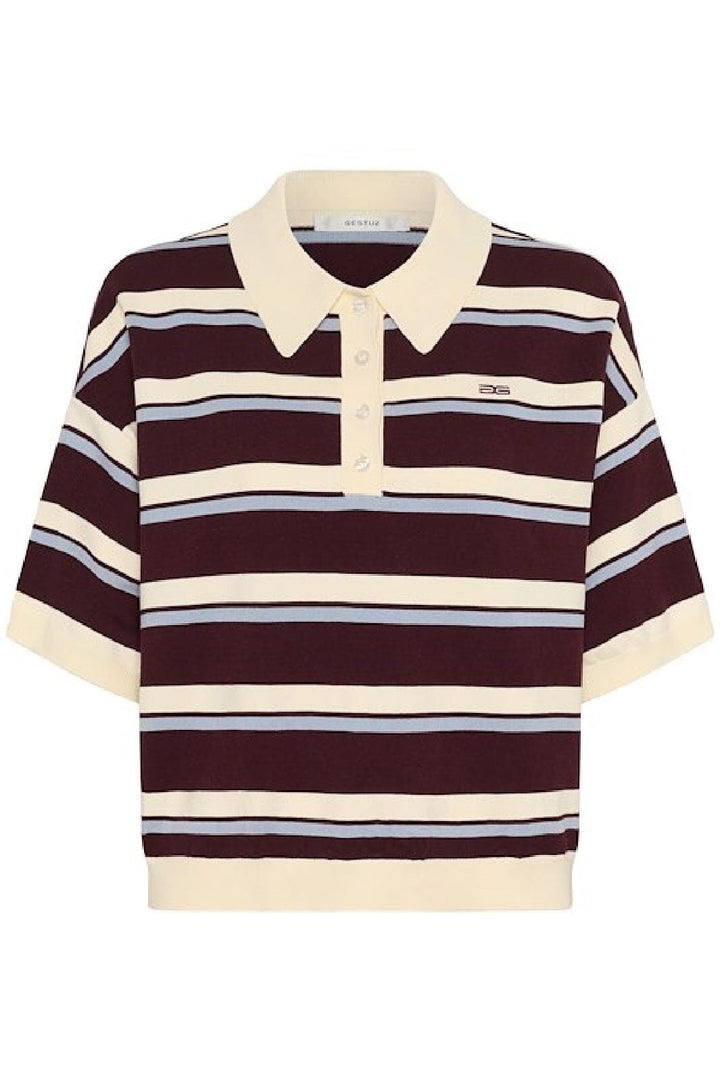 Gestuz - Gztaia Ss Polo Pullover 10910933 - 108876 - Aronia/Egret/Grey Blue Strikbluser 