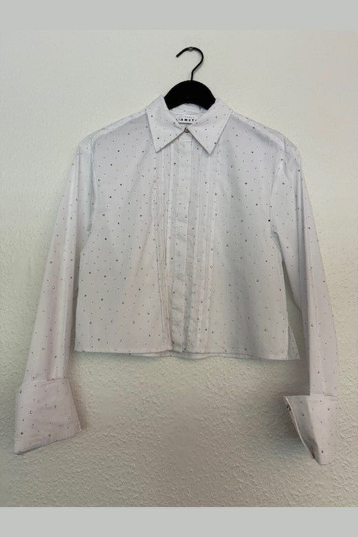 Haute L'Amitié - Rhinestone Crop Shirt HL10404 - White