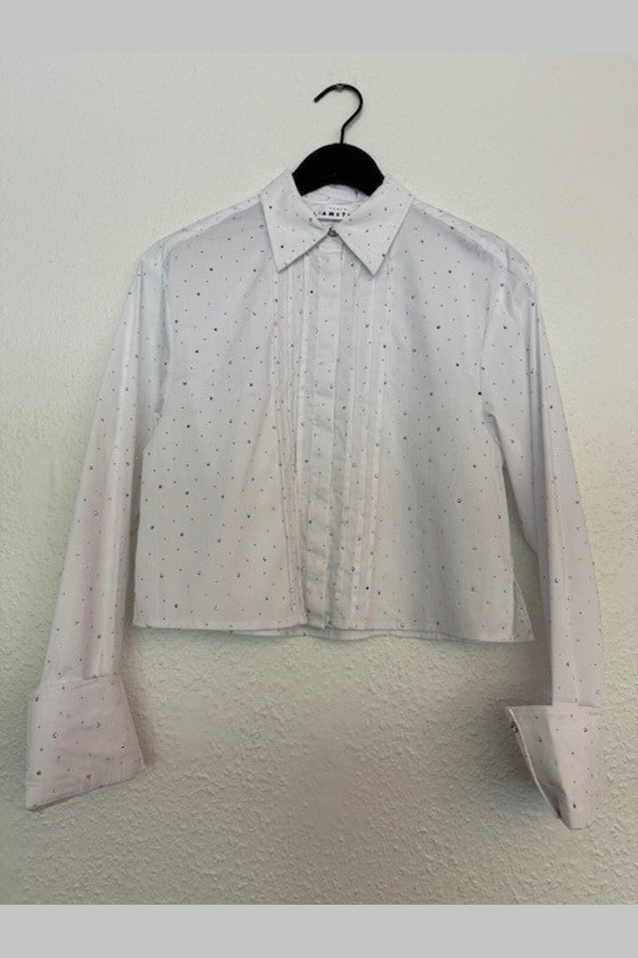 Haute L'Amitié - Rhinestone Crop Shirt HL10404 - White
