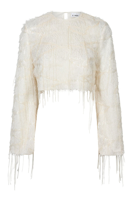 Haute L'Amitié - Sequin Fringe Blouse Hl10973 - Pearl Bluser 