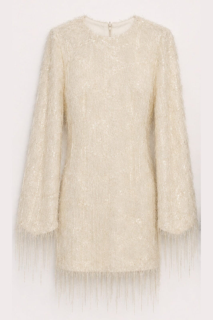 Haute L'Amitié - Sequin Fringe Midi Dress HL10998 - Pearl